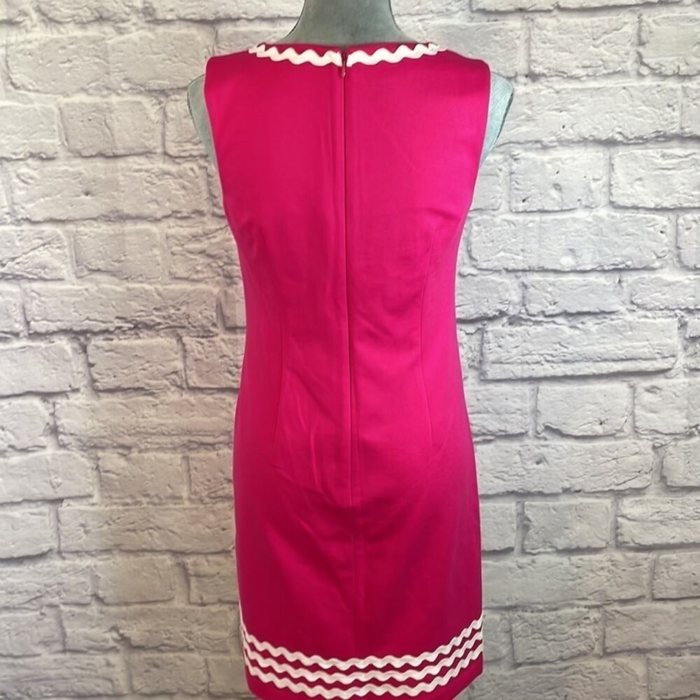 Talbots Adorable Pink Midi Dress with White Zig Zag Trim Details - Picture 4 of 7